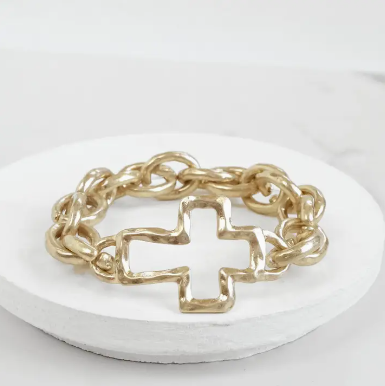 Chunky Cross Gold Bracelet